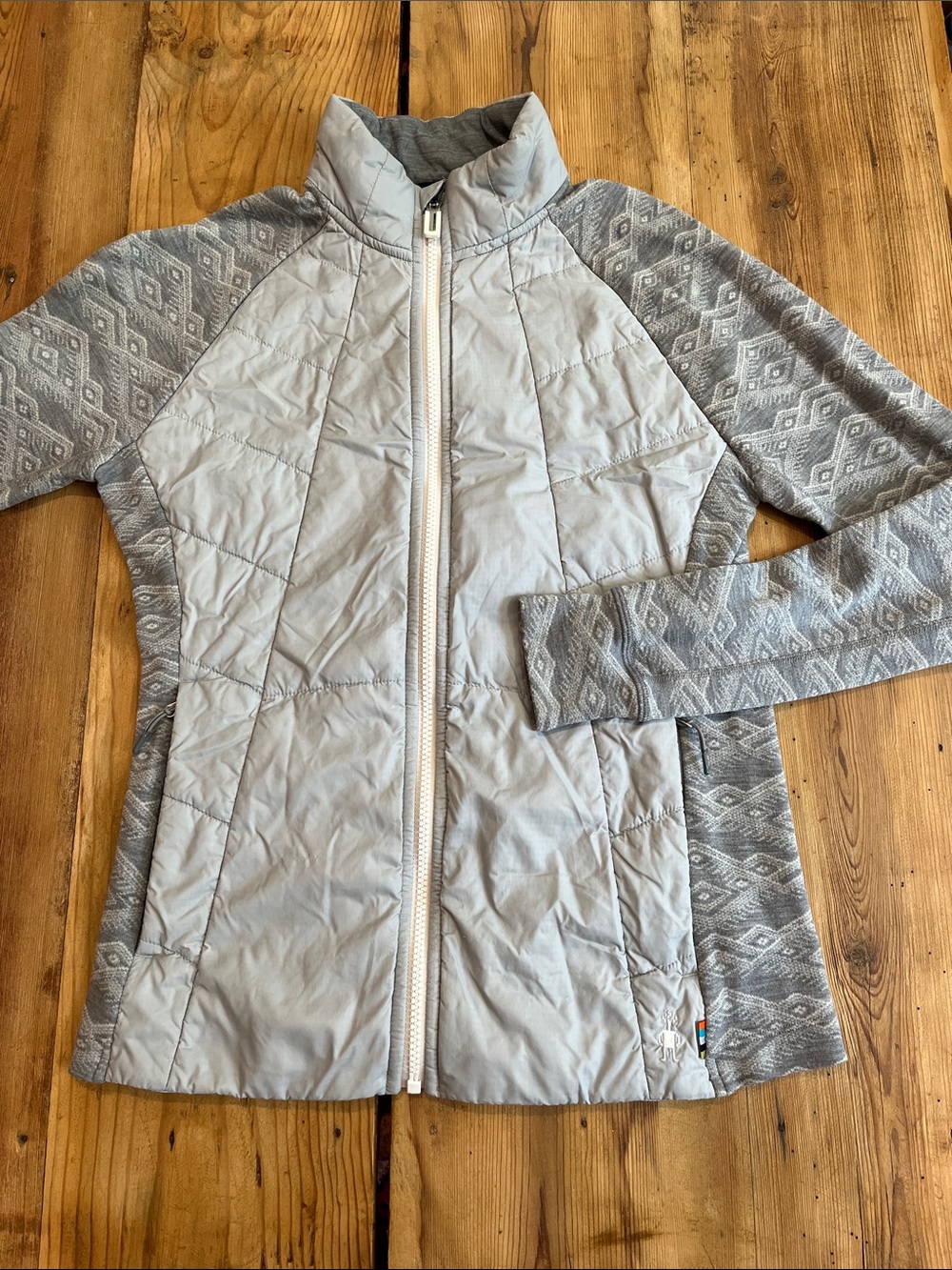 SMARTWOOL M Light Gray Grey Smartloft 60 Jacket Mock Neck Quilted Merino 250